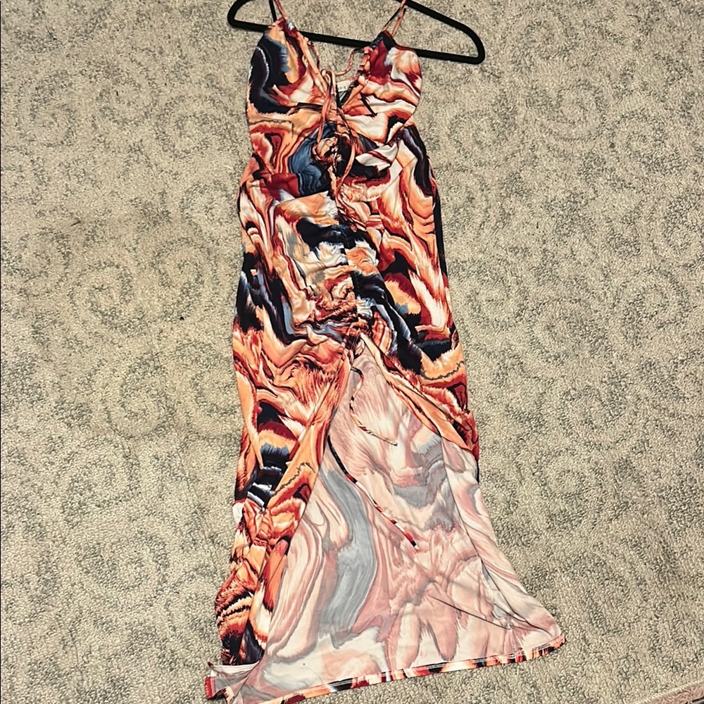 Asymmetrical Orange Slip Maxi Dress with Spaghetti Straps for Cocktail